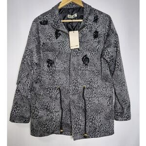 NWT AMODOMIO Medium Beaded Animal Print Jacket Gray Size Long Sleeve Size Medium